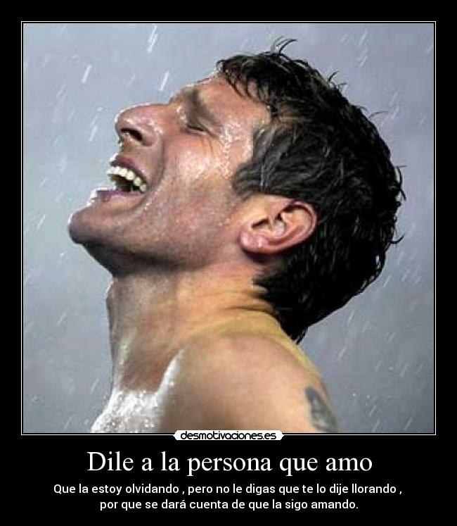 Dile a la persona que amo - Que la estoy olvidando , pero no le digas que te lo dije llorando , 
por que se dará cuenta de que la sigo amando.