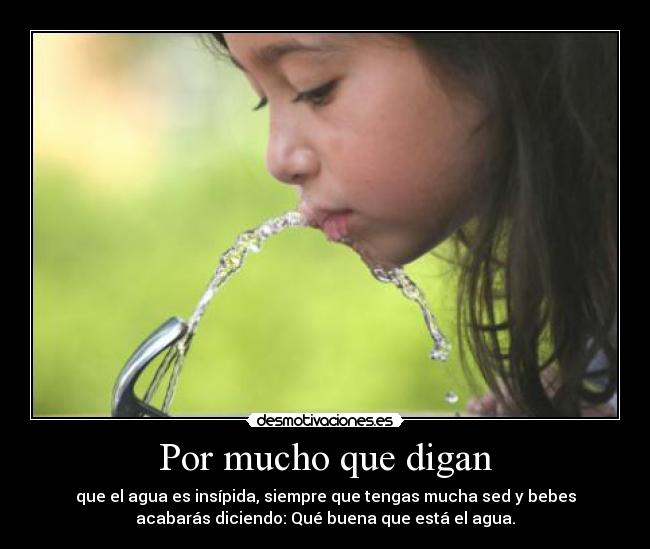 Por mucho que digan - que el agua es insípida, siempre que tengas mucha sed y bebes
acabarás diciendo: Qué buena que está el agua.