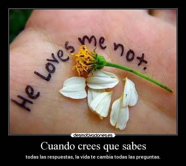 Cuando crees que sabes - todas las respuestas, la vida te cambia todas las preguntas.