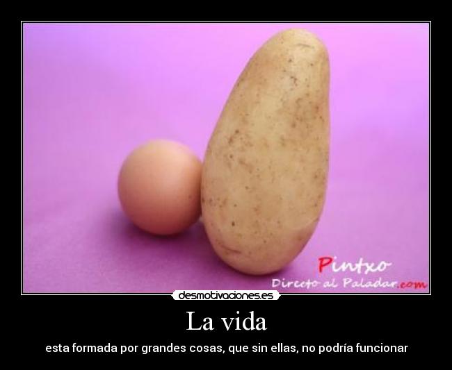 La vida - esta formada por grandes cosas, que sin ellas, no podría funcionar