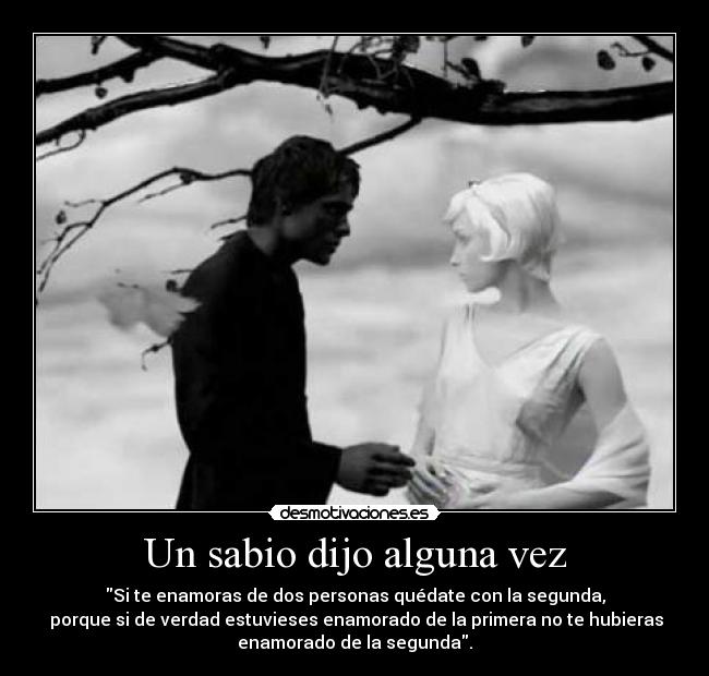 Un sabio dijo alguna vez - Si te enamoras de dos personas quédate con la segunda,
 porque si de verdad estuvieses enamorado de la primera no te hubieras
enamorado de la segunda.
