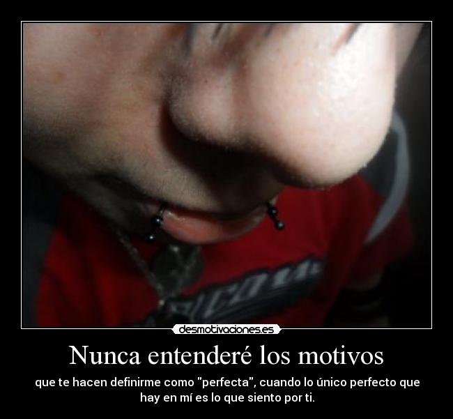 Nunca entenderé los motivos - que te hacen definirme como perfecta, cuando lo único perfecto que
hay en mí es lo que siento por ti.