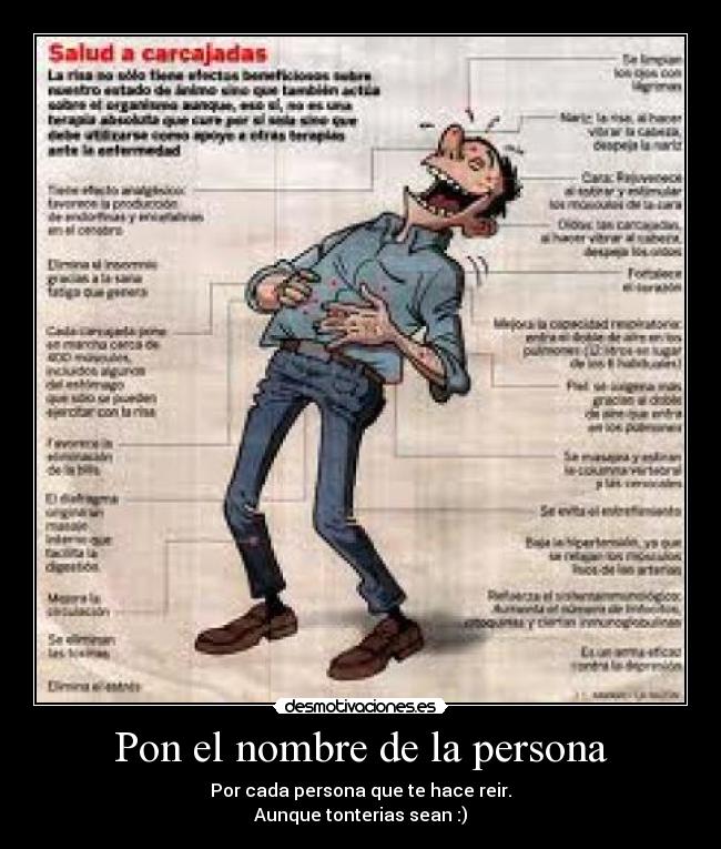 Pon el nombre de la persona - Por cada persona que te hace reir.
Aunque tonterias sean :)