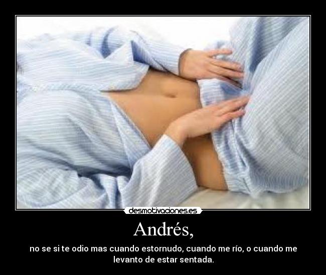 Andrés, - no se si te odio mas cuando estornudo, cuando me río, o cuando me
levanto de estar sentada.