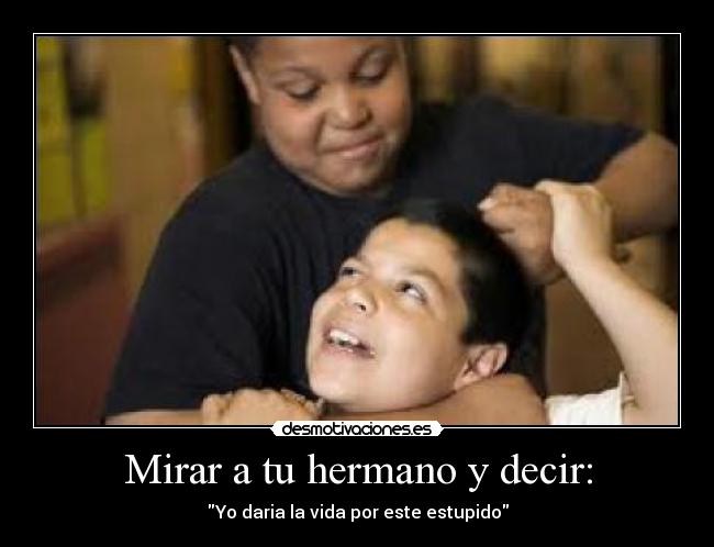 Mirar a tu hermano y decir: - Yo daria la vida por este estupido