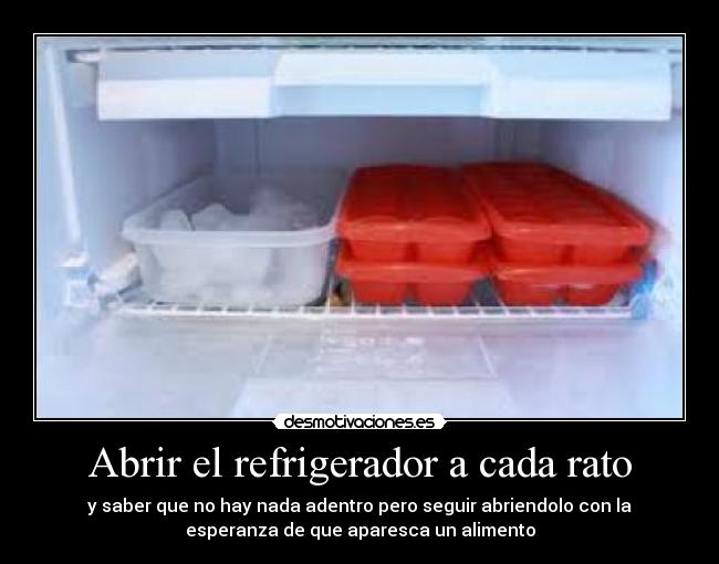 Abrir el refrigerador a cada rato - y saber que no hay nada adentro pero seguir abriendolo con la
esperanza de que aparesca un alimento