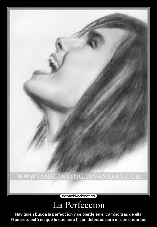 La Perfeccion - Hay quien busca la perfección y se pierde en el camino tras de ella.
El secreto está en que lo que para ti son defectos para mi son encantos.