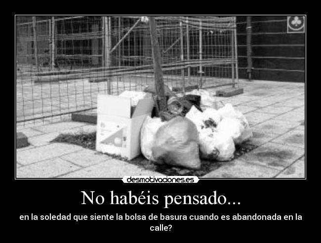 No habéis pensado... - en la soledad que siente la bolsa de basura cuando es abandonada en la calle?