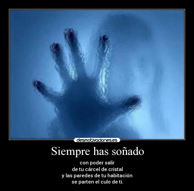 Siempre has soñado - con poder salir
de tu cárcel de cristal
y las paredes de tu habitación
se parten el culo de ti.