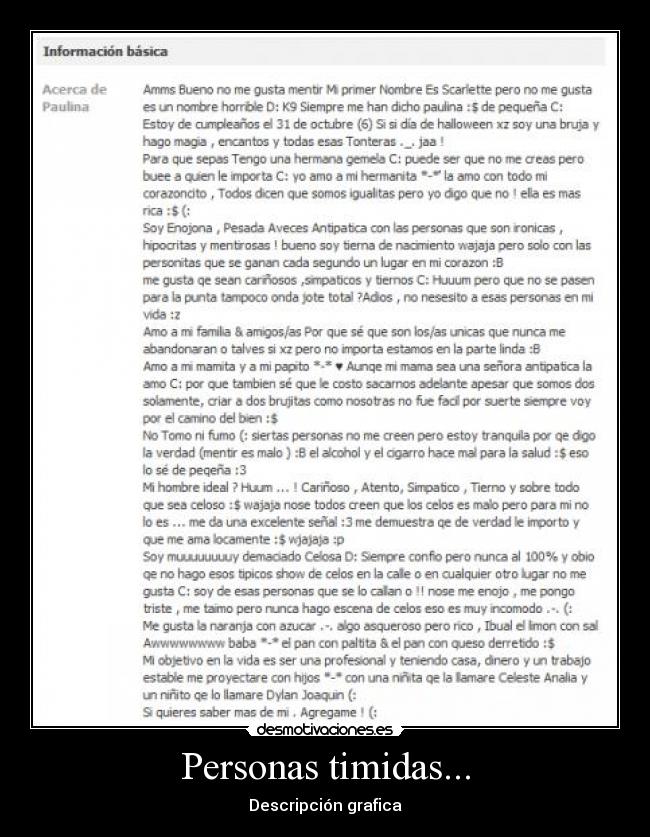 Personas timidas... - Descripción grafica