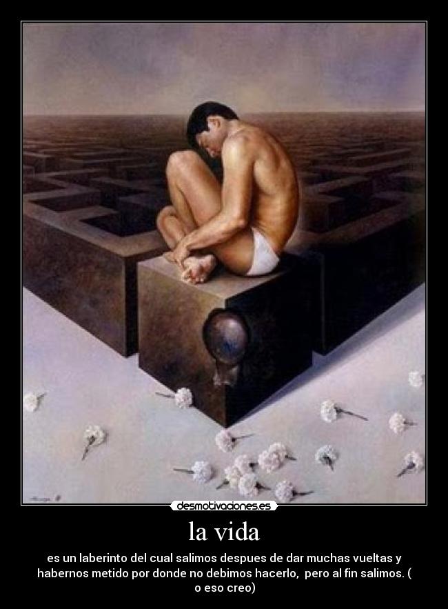 la vida - es un laberinto del cual salimos despues de dar muchas vueltas y
habernos metido por donde no debimos hacerlo, pero al fin salimos. (
o eso creo)
