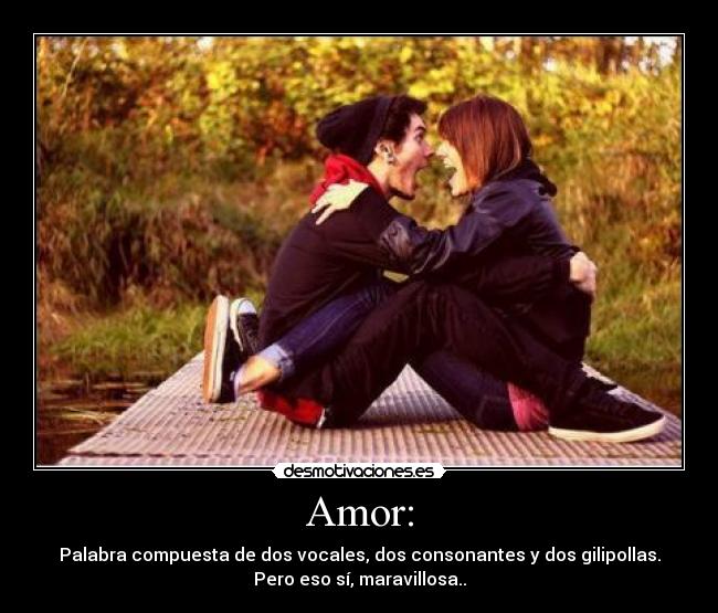 Amor: - Palabra compuesta de dos vocales, dos consonantes y dos gilipollas.
Pero eso sí, maravillosa..