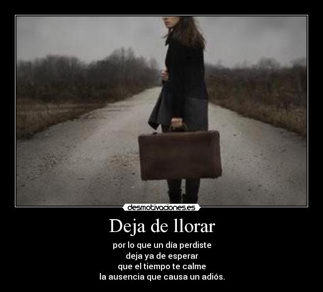 Deja de llorar - por lo que un día perdiste
deja ya de esperar
que el tiempo te calme
la ausencia que causa un adiós.