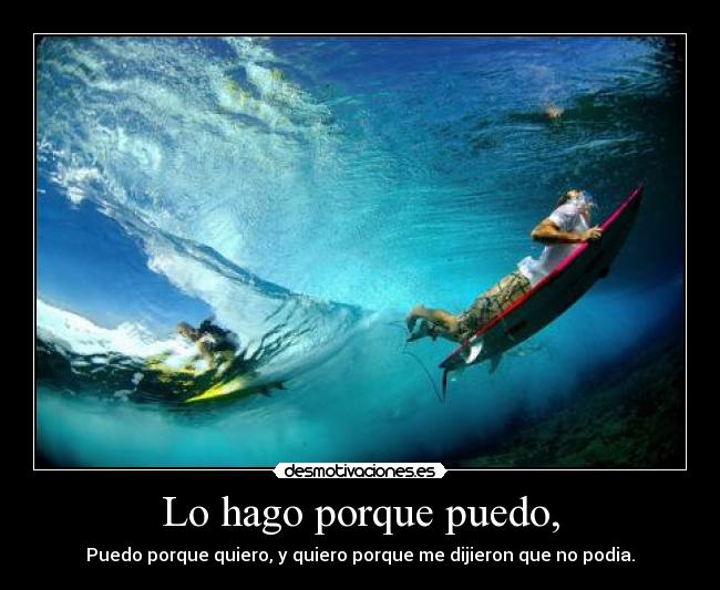 Lo hago porque puedo, - Puedo porque quiero, y quiero porque me dijieron que no podia.