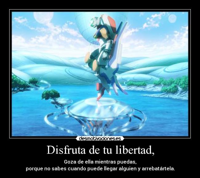 Disfruta de tu libertad, - Goza de ella mientras puedas,
porque no sabes cuando puede llegar alguien y arrebatártela.