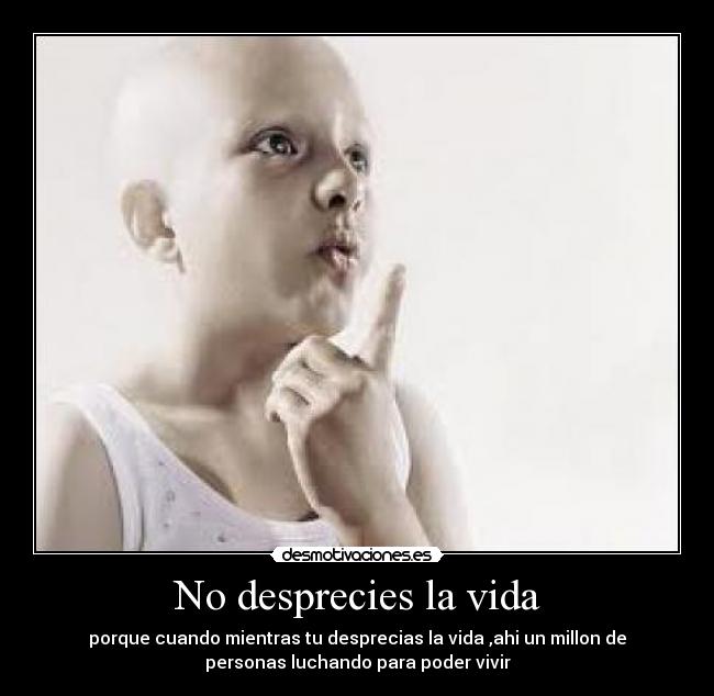 No desprecies la vida - porque cuando mientras tu desprecias la vida ,ahi un millon de
personas luchando para poder vivir