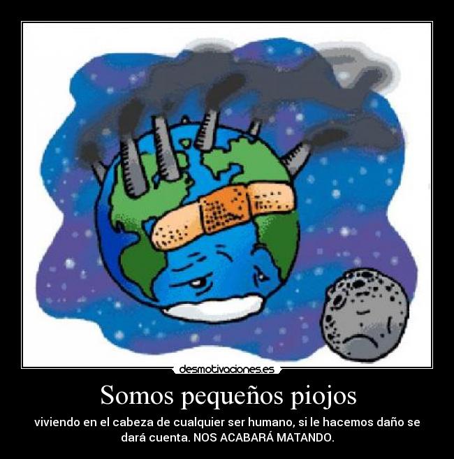 Somos pequeños piojos - viviendo en el cabeza de cualquier ser humano, si le hacemos daño se
dará cuenta. NOS ACABARÁ MATANDO.