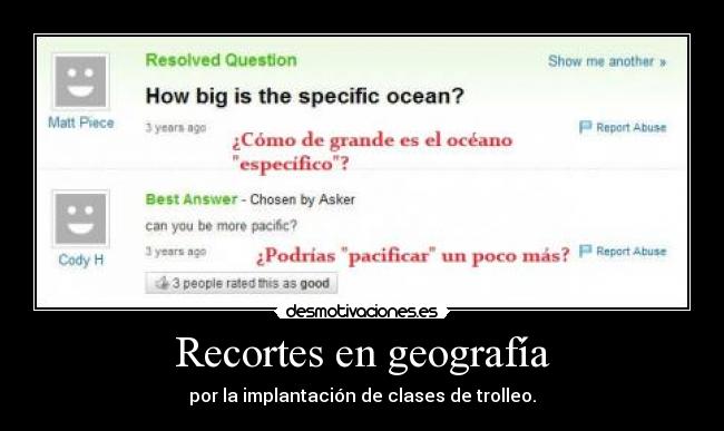 Recortes en geografía - por la implantación de clases de trolleo.