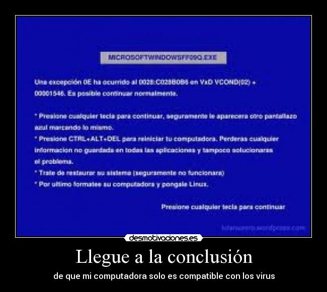 Llegue a la conclusión - de que mi computadora solo es compatible con los virus