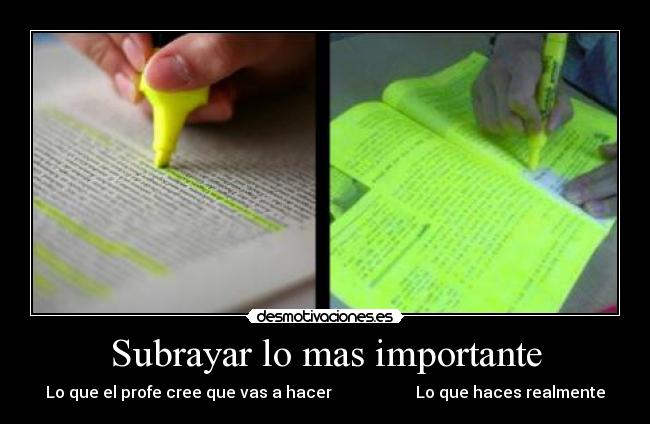 Subrayar lo mas importante - Lo que el profe cree que vas a hacer Lo que haces realmente
