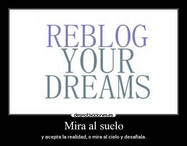 Mira al suelo - y acepta la realidad, o mira al cielo y desafiala.