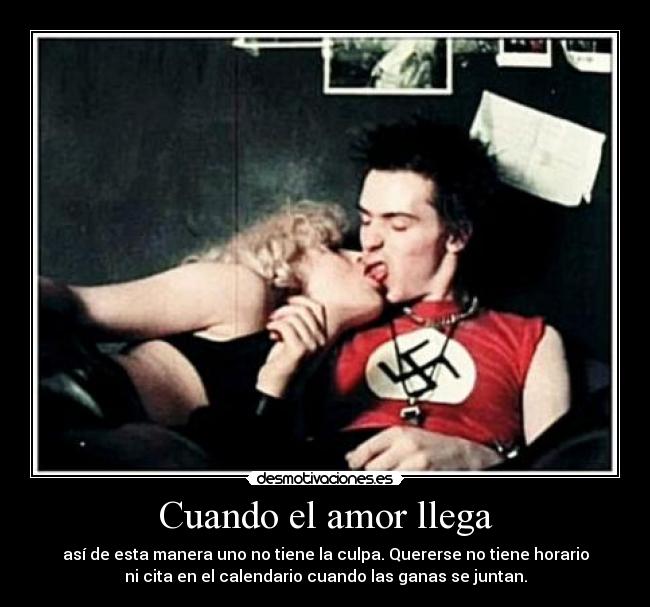 Cuando el amor llega - así de esta manera uno no tiene la culpa. Quererse no tiene horario
ni cita en el calendario cuando las ganas se juntan.