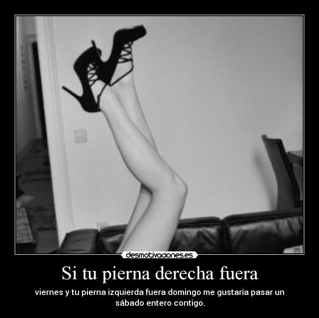 Si tu pierna derecha fuera - viernes y tu pierna izquierda fuera domingo me gustaría pasar un
sábado entero contigo.