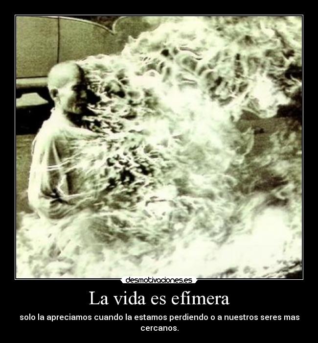 La vida es efímera - solo la apreciamos cuando la estamos perdiendo o a nuestros seres mas cercanos.