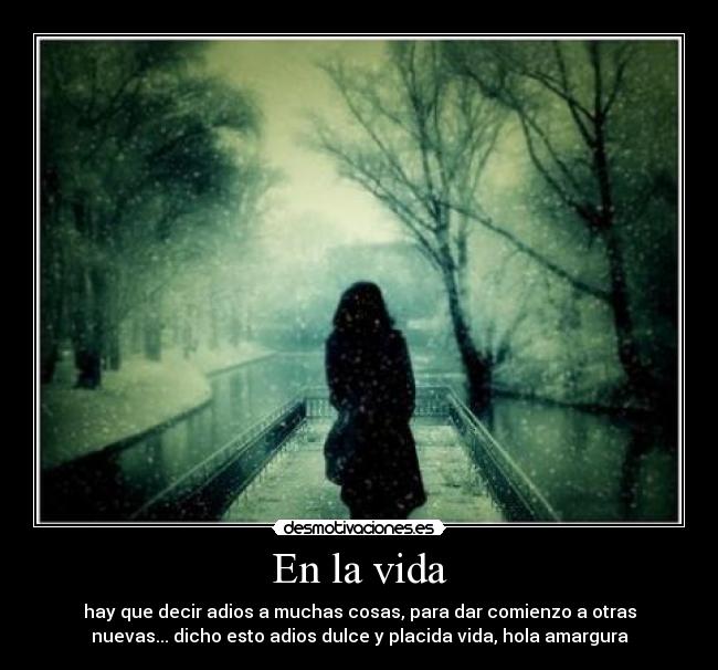 En la vida - hay que decir adios a muchas cosas, para dar comienzo a otras
nuevas... dicho esto adios dulce y placida vida, hola amargura