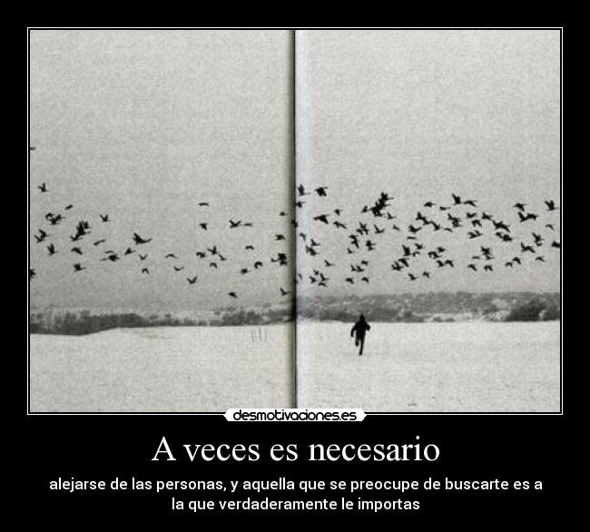 A veces es necesario - alejarse de las personas, y aquella que se preocupe de buscarte es a
la que verdaderamente le importas