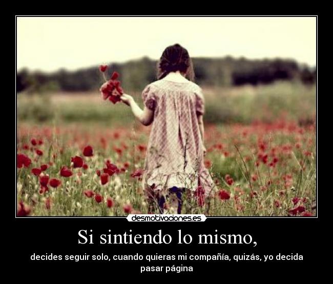 Si sintiendo lo mismo, - decides seguir solo, cuando quieras mi compañía, quizás, yo decida pasar página
