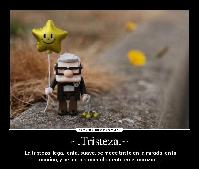 ~.Tristeza.~ - -La tristeza llega, lenta, suave, se mece triste en la mirada, en la
sonrisa, y se instala cómodamente en el corazón...