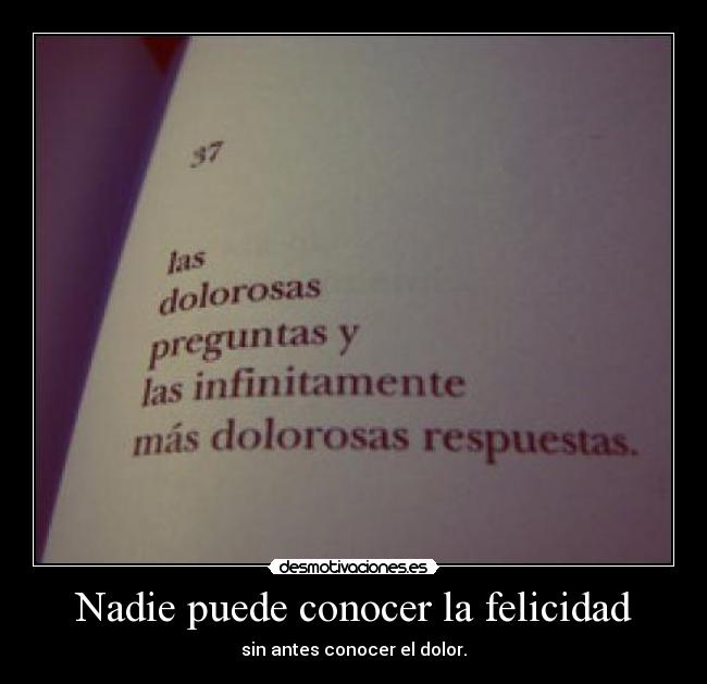 Nadie puede conocer la felicidad - sin antes conocer el dolor.
