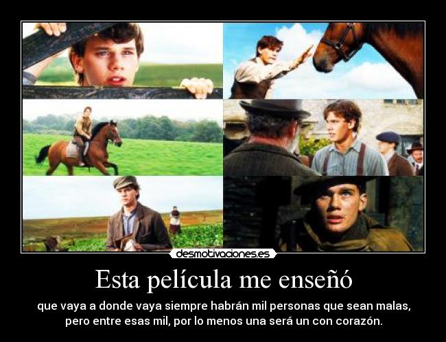 Esta película me enseñó - que vaya a donde vaya siempre habrán mil personas que sean malas,
pero entre esas mil, por lo menos una será un con corazón.