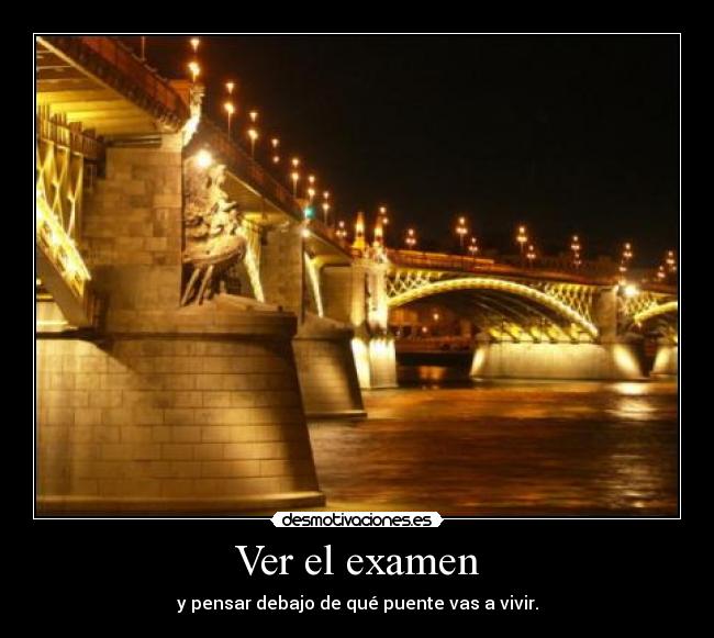 Ver el examen - y pensar debajo de qué puente vas a vivir.