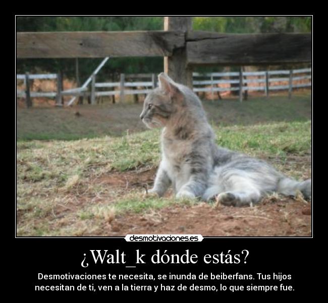 ¿Walt_k dónde estás? - Desmotivaciones te necesita, se inunda de beiberfans. Tus hijos
necesitan de ti, ven a la tierra y haz de desmo, lo que siempre fue.