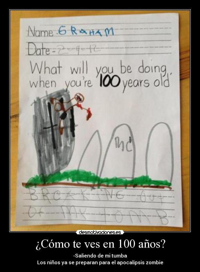 ¿Cómo te ves en 100 años? - -Saliendo de mi tumba
Los niños ya se preparan para el apocalipsis zombie