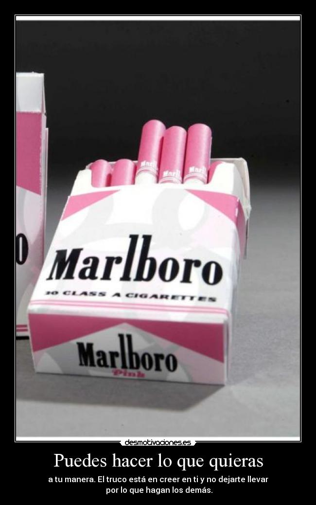 Puedes hacer lo que quieras - a tu manera. El truco está en creer en ti y no dejarte llevar
por lo que hagan los demás.