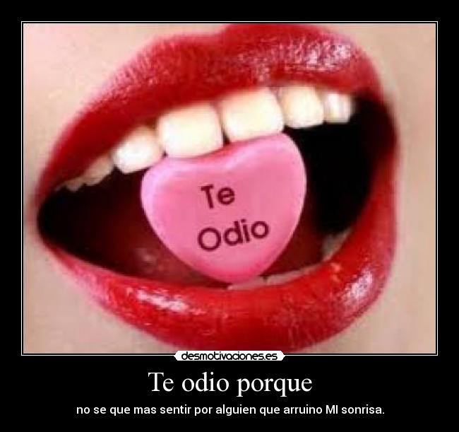Te odio porque - no se que mas sentir por alguien que arruino MI sonrisa.