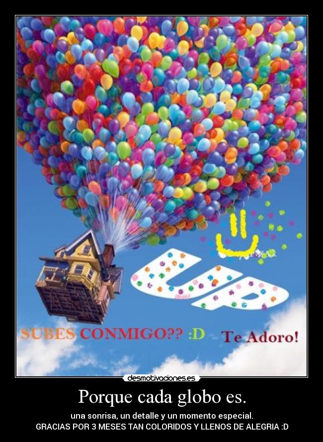 Porque cada globo es. - una sonrisa, un detalle y un momento especial.
GRACIAS POR 3 MESES TAN COLORIDOS Y LLENOS DE ALEGRIA :D