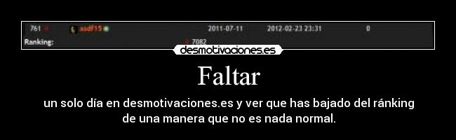 Faltar - un solo día en desmotivaciones.es y ver que has bajado del ránking
de una manera que no es nada normal.