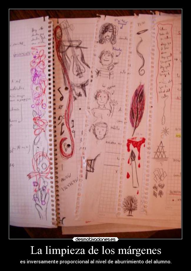 La limpieza de los márgenes - es inversamente proporcional al nivel de aburrimiento del alumno.