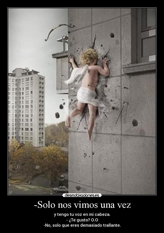 -Solo nos vimos una vez - y tengo tu voz en mi cabeza.
- ¿Te gusto? O.O
-No, solo que eres demasiado trallante.