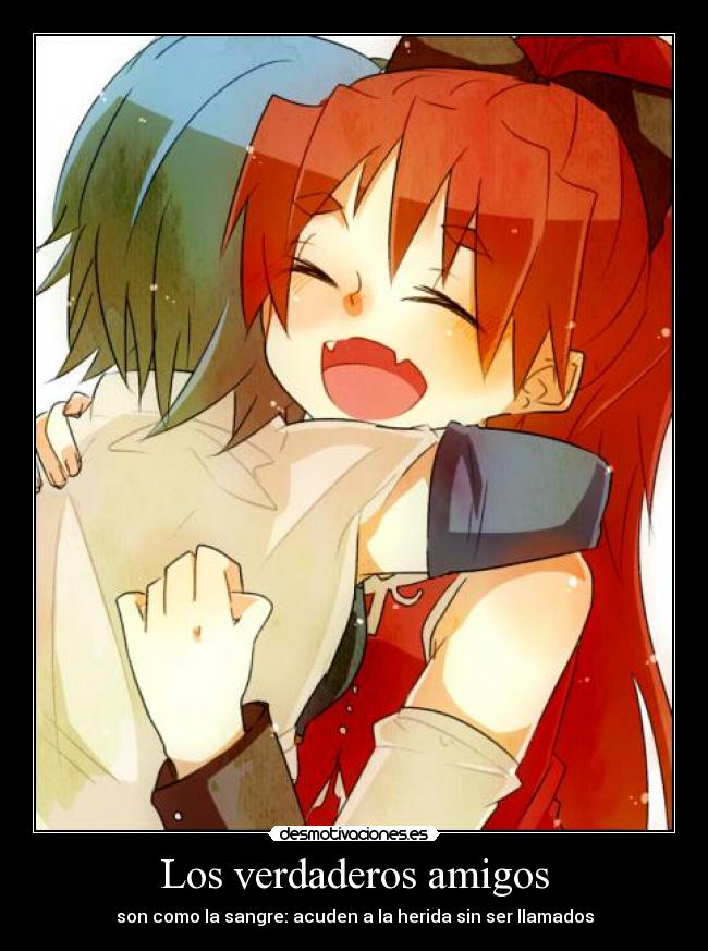 carteles amigos anime madoka sayaka kyoko los verdaderos amigos como sangre porque son rojos okno desmotivaciones
