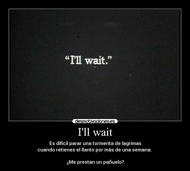 Ill wait - Es difícil parar una tormenta de lagrimas
cuando retienes el llanto por más de una semana. 

¿Me prestan un pañuelo?