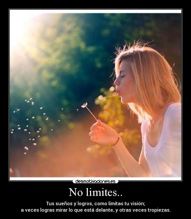 No limites.. - Tus sueños y logros, como limitas tu visión;
a veces logras mirar lo que está delante, y otras veces tropiezas.