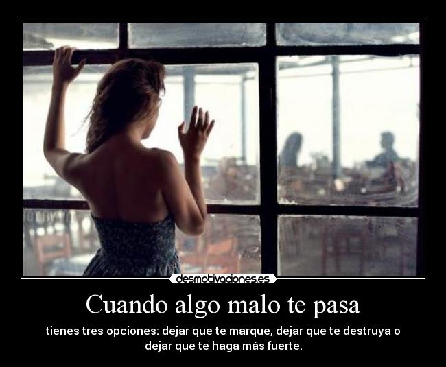 Cuando algo malo te pasa - tienes tres opciones: dejar que te marque, dejar que te destruya o
dejar que te haga más fuerte.