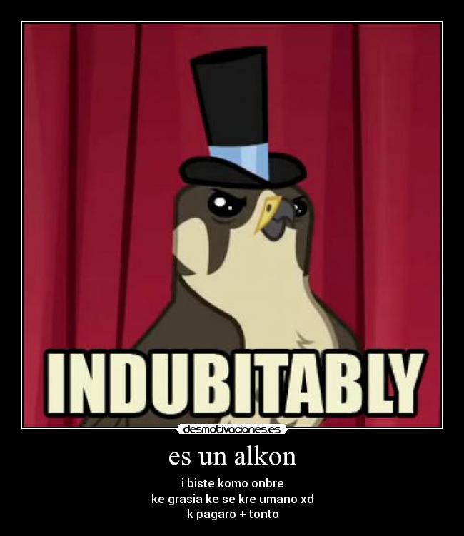 es un alkon - i biste komo onbre
ke grasia ke se kre umano xd
k pagaro + tonto