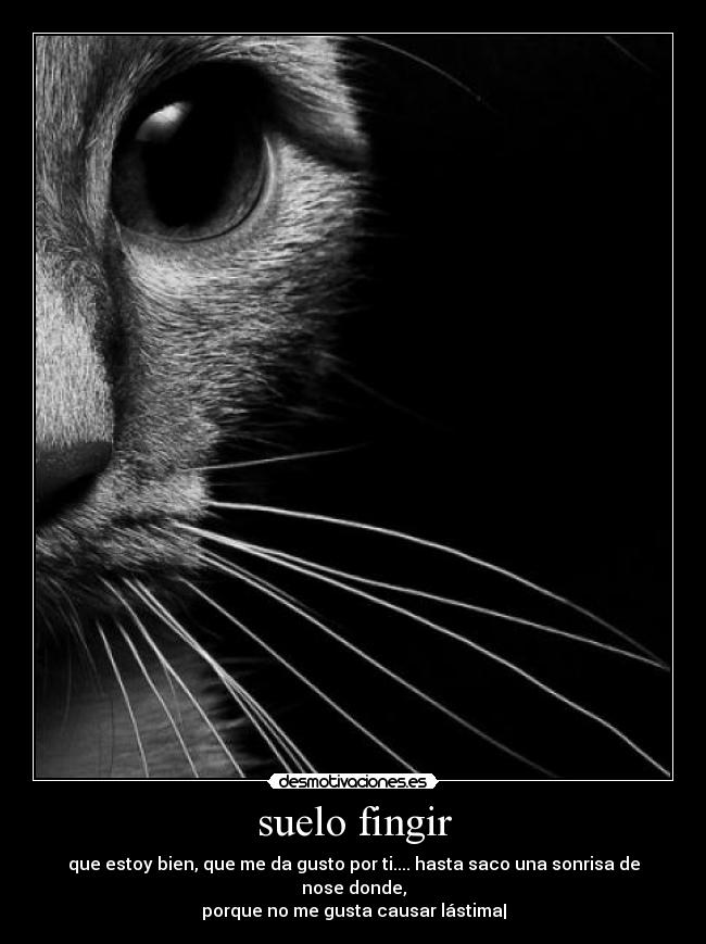 suelo fingir - que estoy bien, que me da gusto por ti.... hasta saco una sonrisa de nose donde,
porque no me gusta causar lástima|