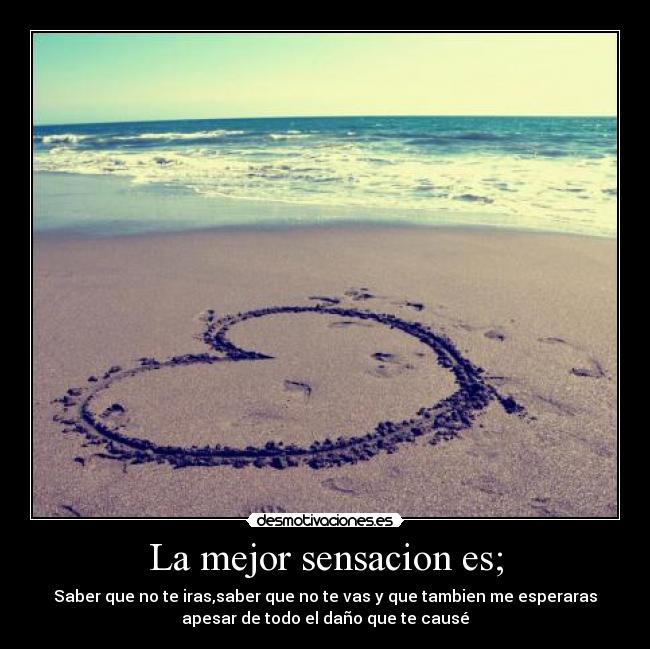 La mejor sensacion es; - Saber que no te iras,saber que no te vas y que tambien me esperaras
apesar de todo el daño que te causé